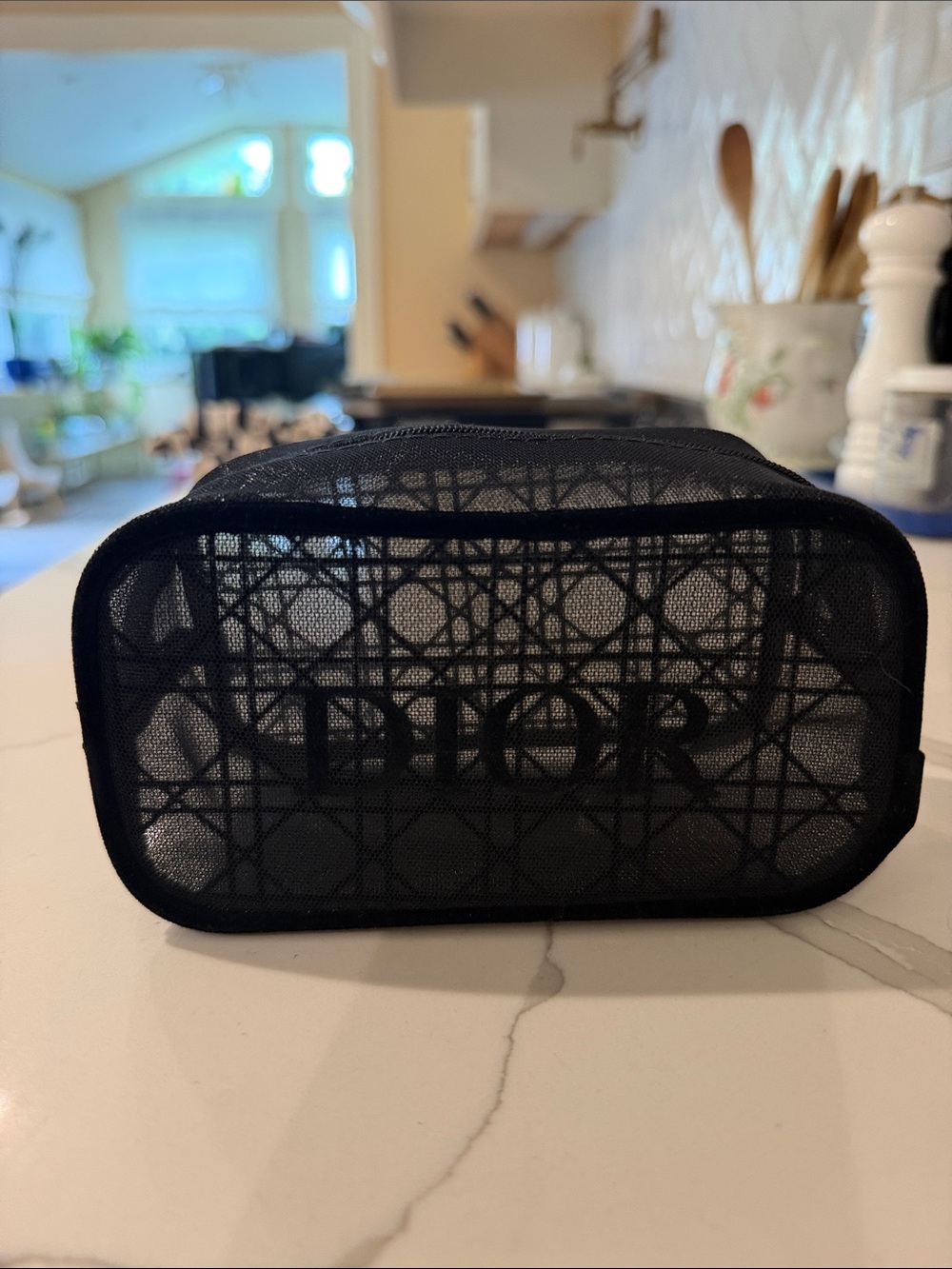 Dior Black Mesh Toiletry Pouch with Signature Dior Motif